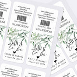 XOXOKristen sheet of Mint to Be personalized stickers in white and eucalyptus theme, designed to wrap Tic Tac containers for weddings.