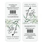 XOXOKristen single Mint to Be wedding favor label with clean white background and eucalyptus greenery, custom design for mint boxes.