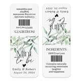 XOXOKristen single Mint to Be wedding favor label with clean white background and eucalyptus greenery, custom design for mint boxes.