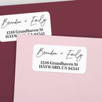 XOXOKristen close-up of simple white return address label with handwritten script names and bold printed address - XOXOKristen