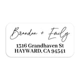 XOXOKristen personalized modern return address label with white background, elegant black script names, and bold serif address text - XOXOKristen