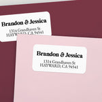 XOXOKristen personalized return address labels with bold black serif font on white background, shown on burgundy envelope – XOXOKristen