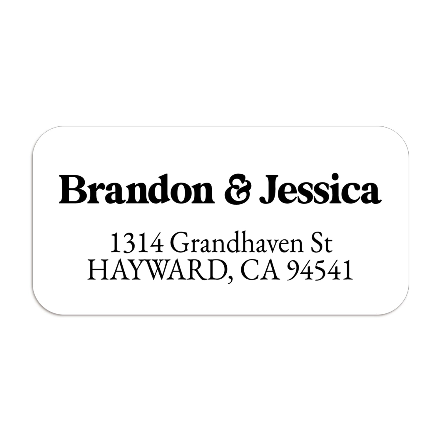 XOXOKristen personalized address label design featuring bold names in serif font and clean address lines on slightly glossy finish – XOXOKristen