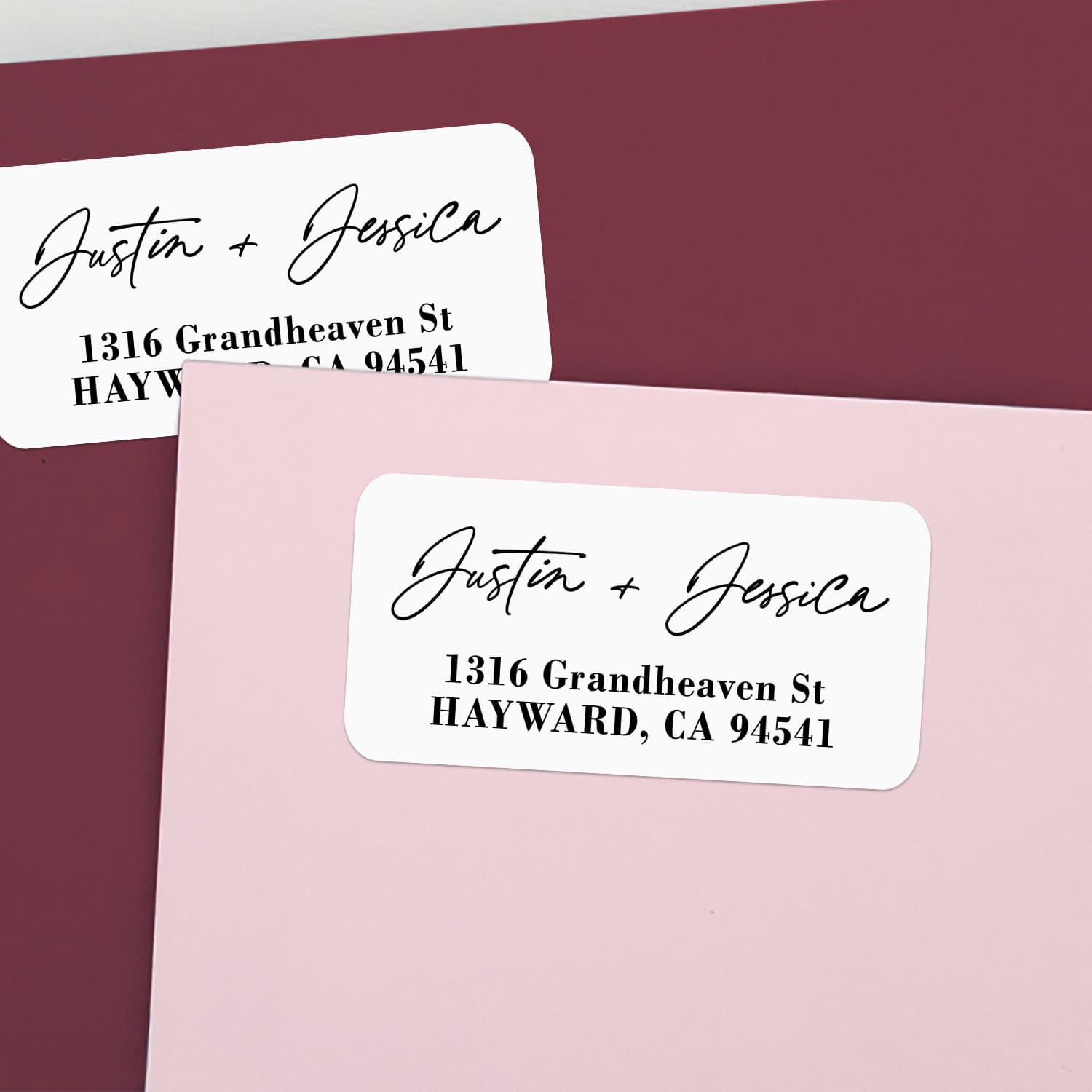 XOXOKristen personalized return address labels with modern black script names and serif address text on white label sheets – XOXOKristen