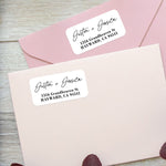 XOXOKristen personalized address labels in bulk sheets, featuring romantic script font for names and serif type for address details – XOXOKristen