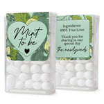 XOXOKristen green foliage wedding favor labels featuring a white heart center with “Mint to Be” typography and back label with ingredients – XOXOKristen