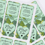 XOXOKristen bulk sheets of botanical “Mint to Be” wedding labels with leafy accents and heart motif, perfect for mint boxes – XOXOKristen