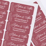 Sheet of custom printed burgundy address labels with botanical accents and stylish script font, perfect for weddings and special occasions - XOXOKristen