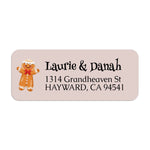 Sheet of personalized Christmas-themed return address stickers with gingerbread man graphic and bold black text for seasonal mailing - XOXOKristen