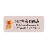 Sheet of personalized Christmas-themed return address stickers with gingerbread man graphic and bold black text for seasonal mailing - XOXOKristen