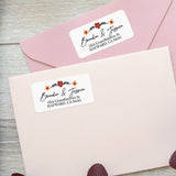 Return address label with floral accents styled on pink envelope for wedding stationery or personal use — XOXOKristen.