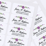 Custom floral return address label with elegant black script and serif font, displayed on light envelopes - XOXOKristen