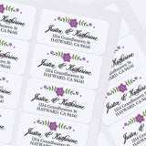 Custom floral return address label with elegant black script and serif font, displayed on light envelopes - XOXOKristen