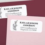 XOXOKristen personalized black and white return address label with floral line art illustration and bold serif typography - XOXOKristen