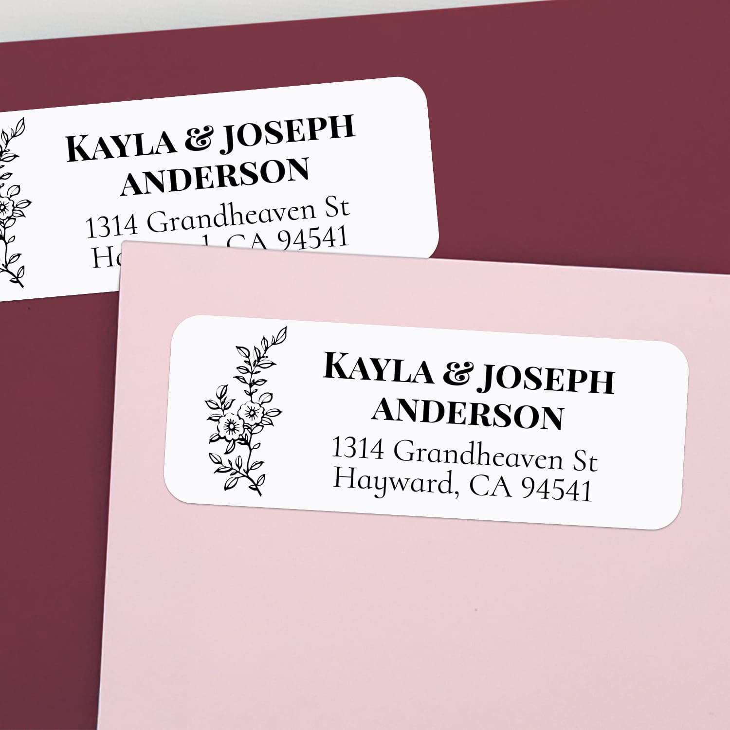 XOXOKristen personalized black and white return address label with floral line art illustration and bold serif typography - XOXOKristen