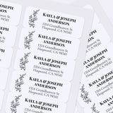 XOXOKristen sheet of multiple black and white floral return address labels with simple botanical line drawing and classic serif font - XOXOKristen