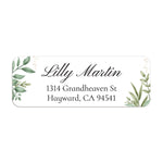 XOXOKristen close-up of return address label with leafy branches, delicate greenery accents, and calligraphy-style font - XOXOKristen