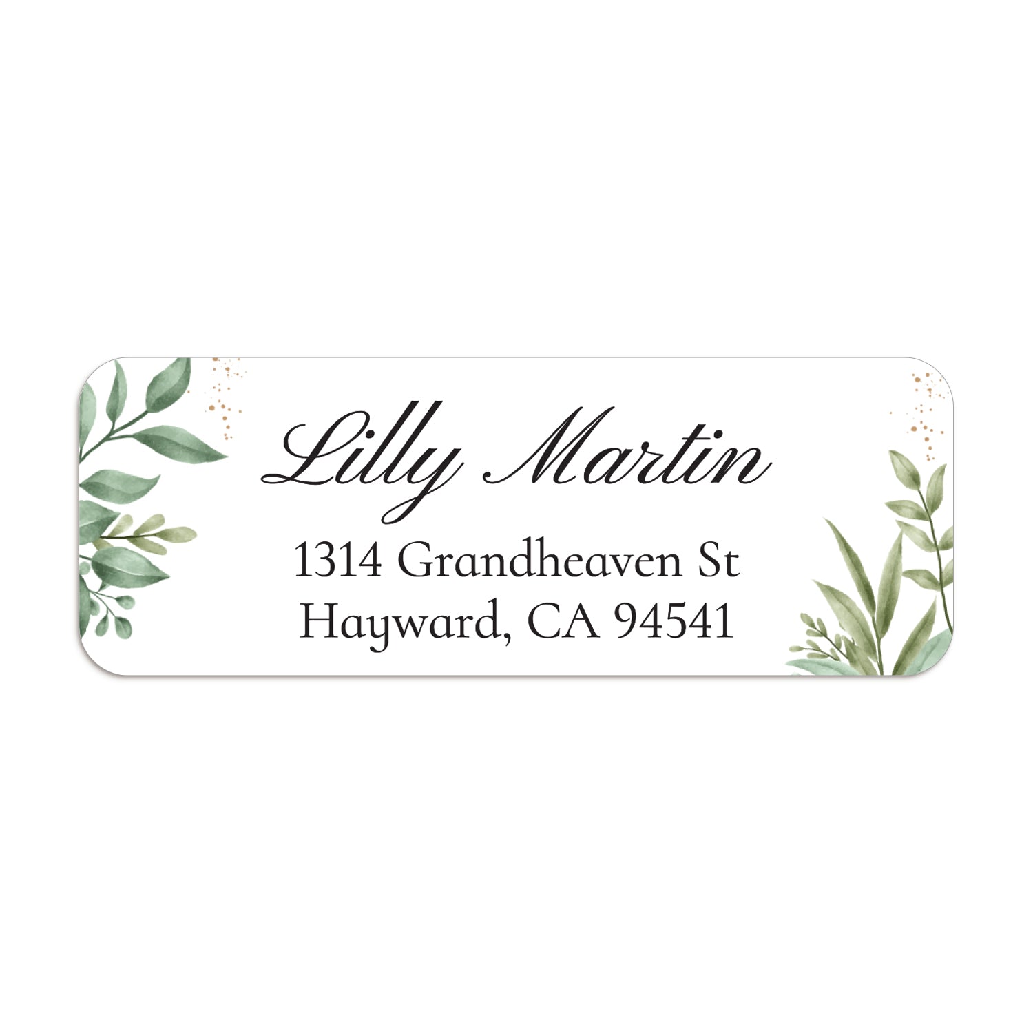 XOXOKristen close-up of return address label with leafy branches, delicate greenery accents, and calligraphy-style font - XOXOKristen