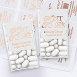 XOXOKristen personalized “Mint To Be” Tic Tac label in rose gold foil, stylish wedding favor decoration for modern weddings, bridal showers, and engagement parties.