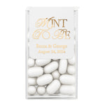 XOXOKristen custom Tic Tac wedding favor sticker in metallic gold foil, luxury design perfect for elegant wedding receptions and anniversary parties.