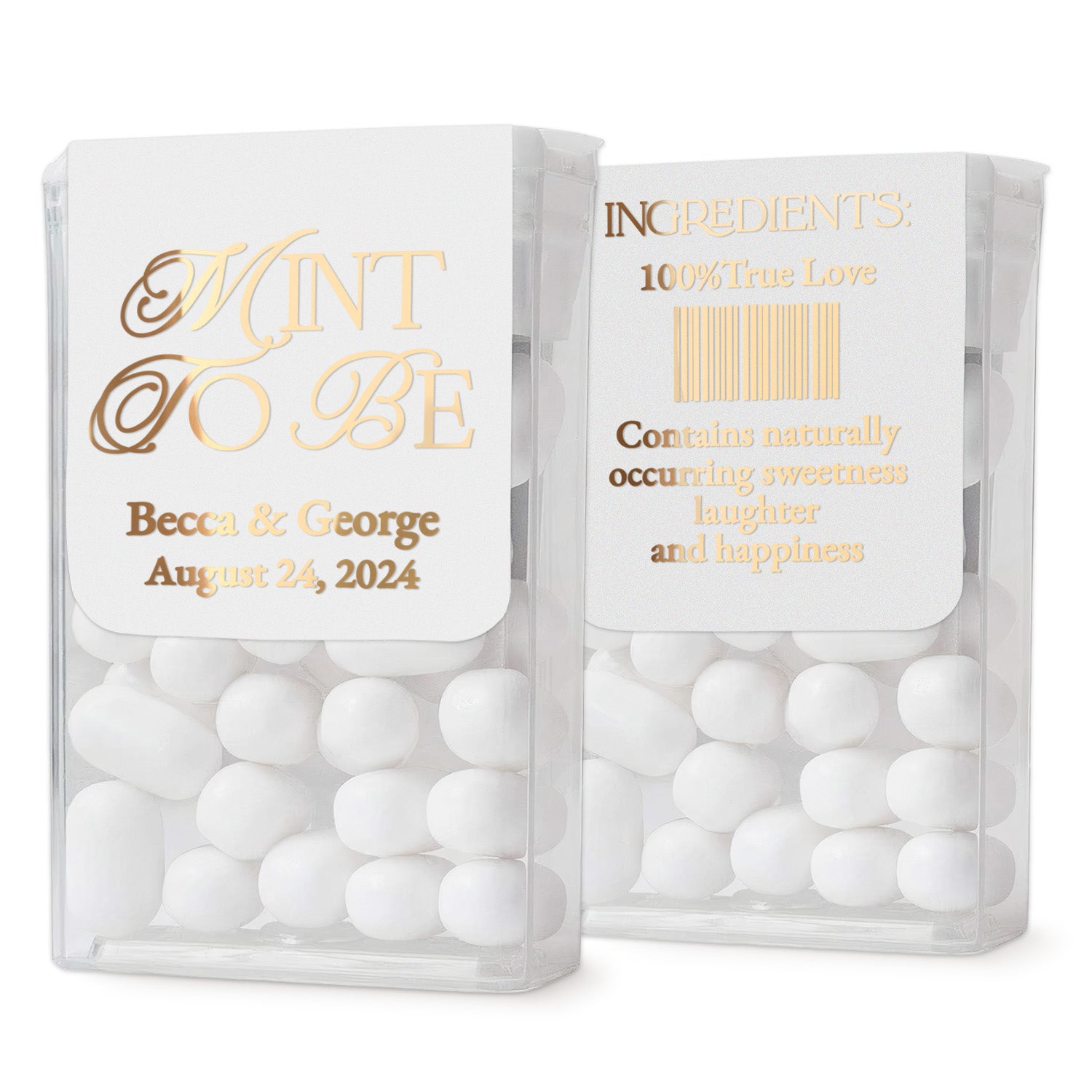 XOXOKristen single elegant wedding favor sticker with “Mint To Be” design in refined calligraphy, perfect for personalized Tic Tac wedding decorations.