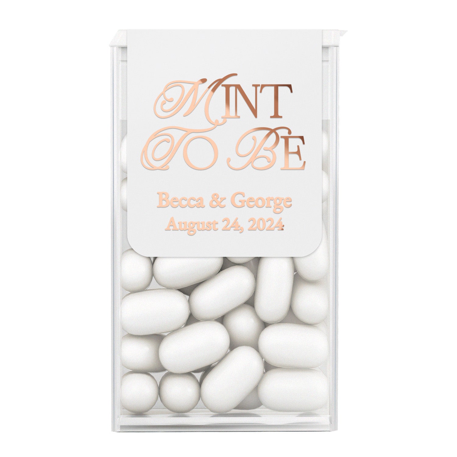 XOXOKristen single elegant wedding favor sticker with “Mint To Be” design in refined calligraphy, perfect for personalized Tic Tac wedding decorations.