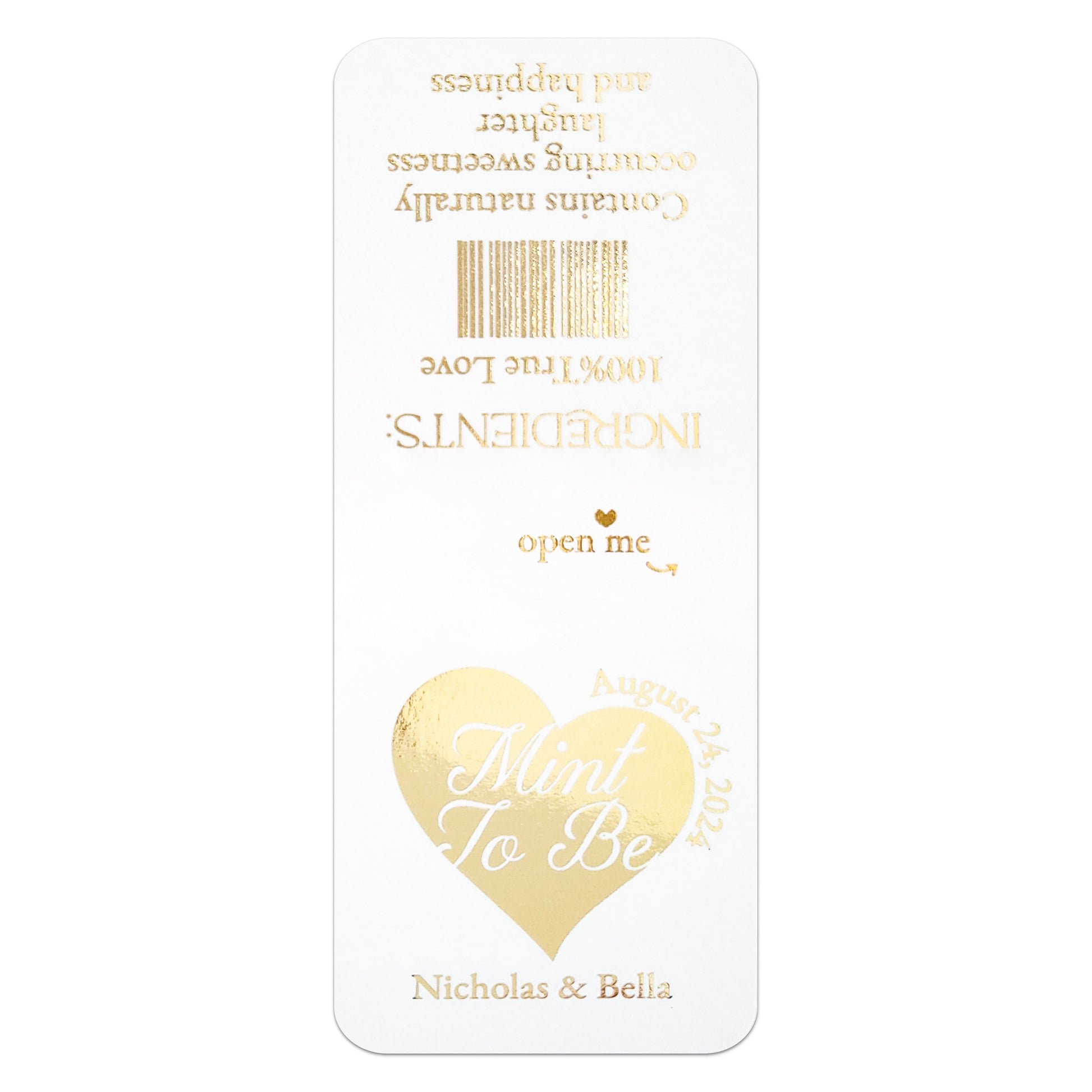 Stylish Mint to Be Tic Tac stickers in gold, rose gold, or silver foil with personalized couple names or wedding date, perfect for wedding favors and gift bags - XOXOKristen