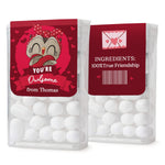 XOXOKristen front and back views of Valentine Tic Tac box stickers with owl design, red hearts, friendship ingredients text – XOXOKristen