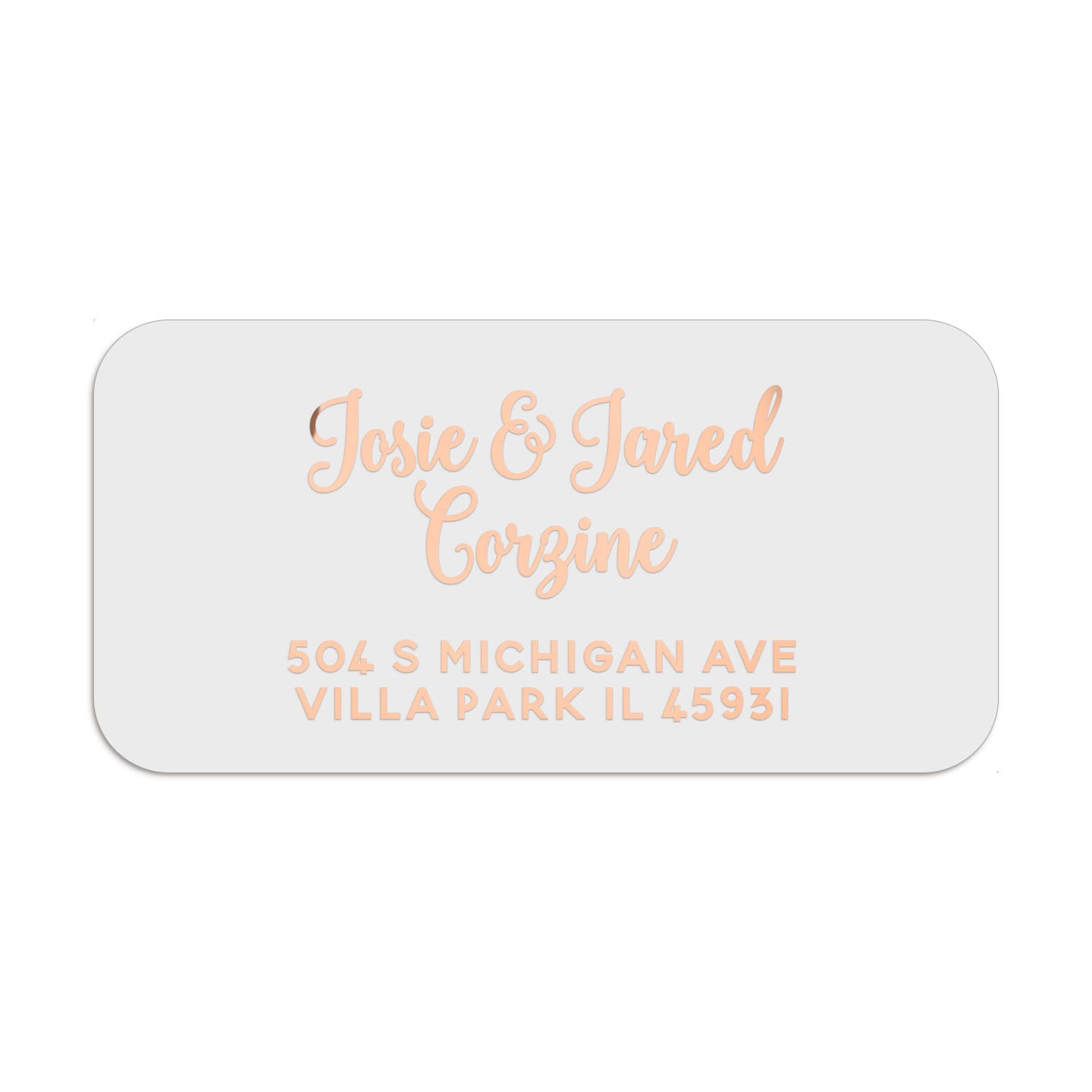 Rose GoLD FOIL custom return address label on transparent sticker sheet, perfect for elegant wedding stationery - XOXOKristen