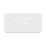 Personalized rectangular label in silver foil with script names and block address