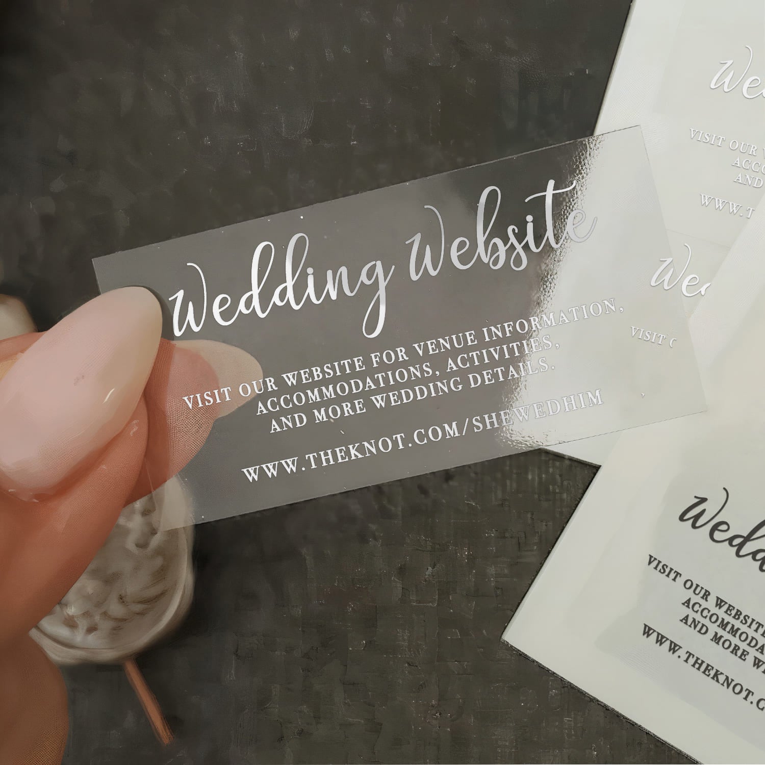 XOXOKristen clear transparent wedding website sticker with silver foil, custom website info label for invitation suites - XOXOKristen