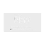 Silver foil rectangular wedding label featuring handwritten script headline with serif typography subtext, modern metallic design – XOXOKristen.