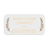 XOXOKristen rose gold foil address label with botanical laurel decoration, printed on white PVC vinyl, applied on blush pink stationery - XOXOKristen