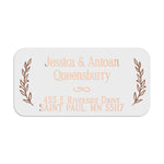 XOXOKristen personalized address label with botanical laurel borders and serif typography, printed in luxurious gold foil on white PVC vinyl - XOXOKristen