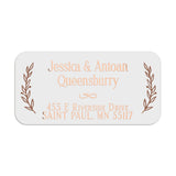 XOXOKristen personalized address label with botanical laurel borders and serif typography, printed in luxurious gold foil on white PVC vinyl - XOXOKristen