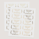 XOXOKristen sheet of personalized address labels with laurel leaf accents, available in black ink, gold foil, rose gold foil, and silver foil finishes - XOXOKristen