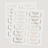 XOXOKristen sheet of personalized address labels with laurel leaf accents, available in black ink, gold foil, rose gold foil, and silver foil finishes - XOXOKristen
