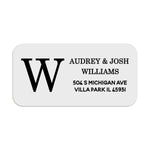 XOXOKristen personalized address label with bold monogram initial and names in classic serif font, printed in black ink on white PVC vinyl sticker - XOXOKristen