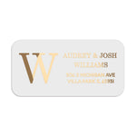 XOXOKristen personalized address label with large monogram initial and classic serif font, printed in luxurious gold foil on white PVC vinyl - XOXOKristen