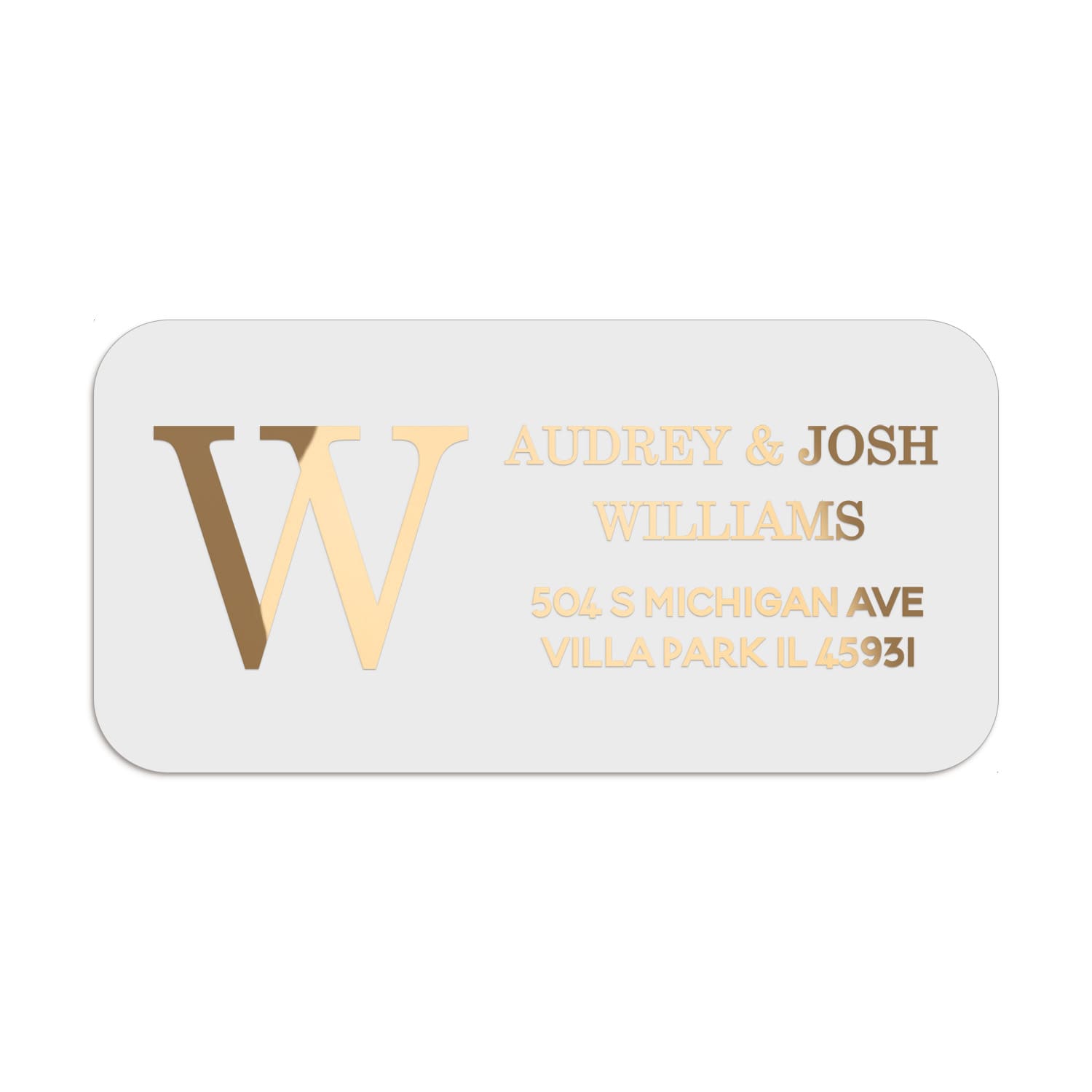 XOXOKristen personalized address label with large monogram initial and classic serif font, printed in luxurious gold foil on white PVC vinyl - XOXOKristen