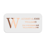 XOXOKristen return address label with bold serif initial and personalized text, printed in elegant rose gold foil on premium PVC vinyl sticker - XOXOKristen
