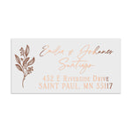 Personalized address label with botanical floral accent, printed in romantic rose gold foil on premium white vinyl sticker material - XOXOKristen