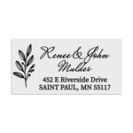 XOXOKristen personalized return address label with elegant black calligraphy, decorative foliage motif, printed on matte white background - XOXOKristen