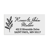 XOXOKristen personalized return address label with elegant black calligraphy, decorative foliage motif, printed on matte white background - XOXOKristen
