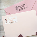 XOXOKristen return address label stickers with black and rose gold print, shown on pink envelopes, elegant personalized mailing labels - XOXOKristen