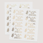 XOXOKristen return address label sticker sheets featuring designs in gold, silver, rose gold, and black prints with foliage accents - XOXOKristen