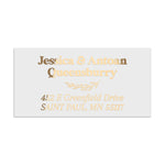 XOXOKristen personalized return address label in shiny gold foil, elegant serif text with foliage divider, custom envelope seal sticker - XOXOKristen