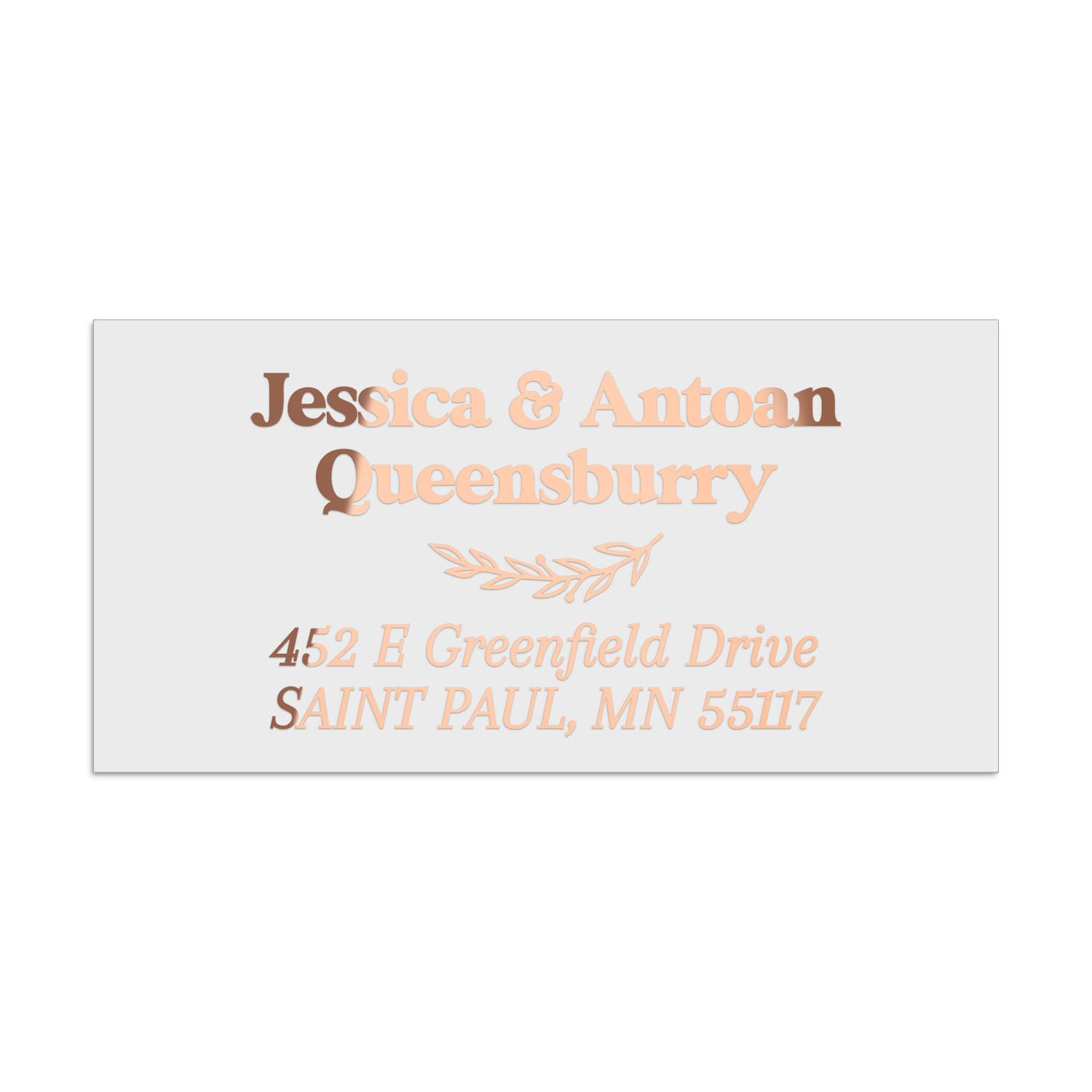 XOXOKristen custom rose gold foil return address label with modern serif typography and foliage design, stylish metallic personalized sticker - XOXOKristen