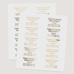 XOXOKristen return address label sheet with multiple designs in gold, silver, rose gold and black print, customizable envelope stickers - XOXOKristen