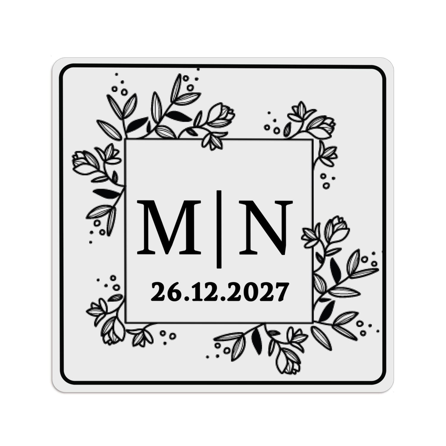 Monogram Leaves Frame Clear Wedding Label
